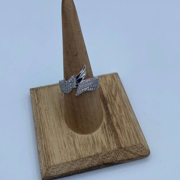 Angel Wings Pave Set CZ Sterling Silver Ring Size 8 - Picture 4 of 4